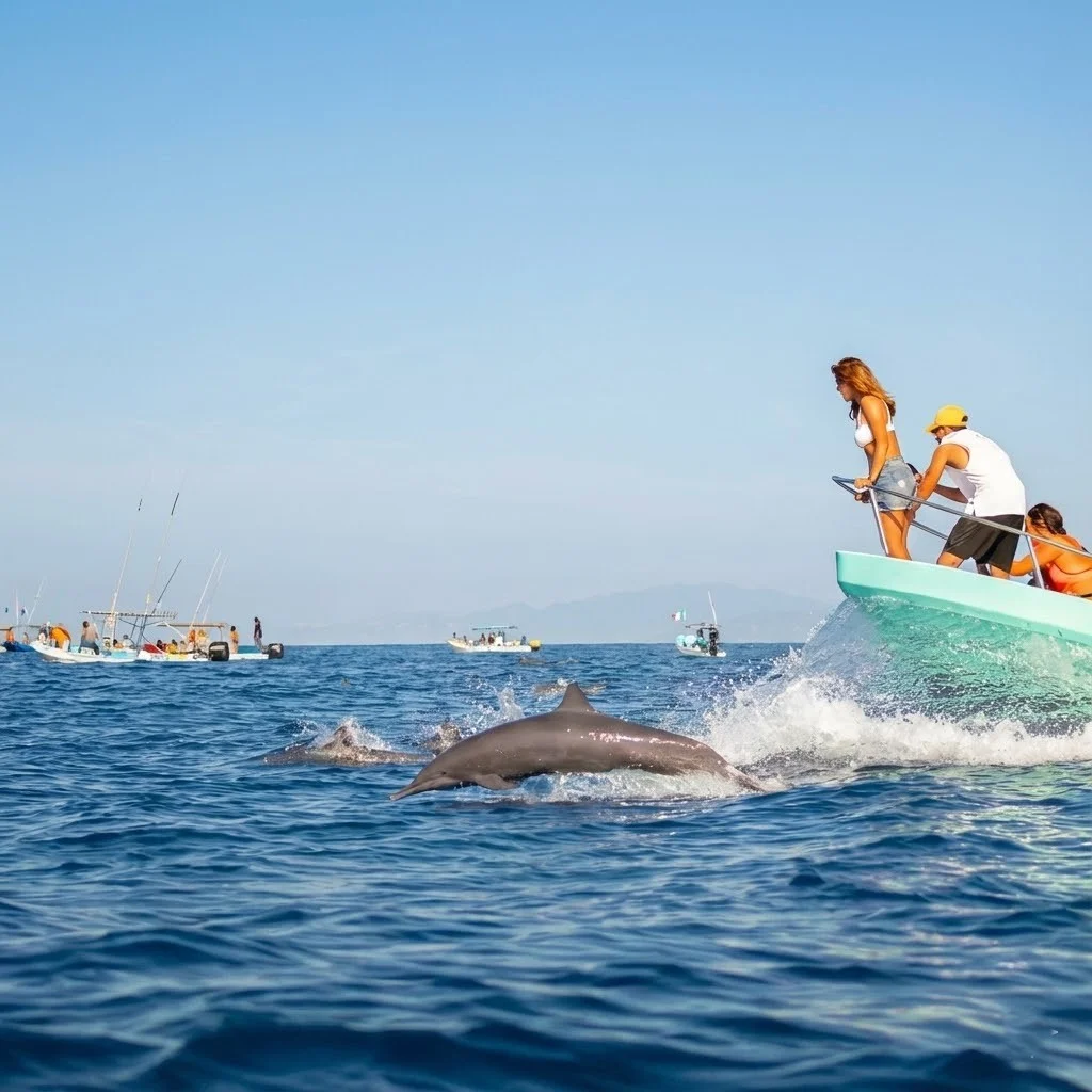Delfines saltando en el Océano Pacífico